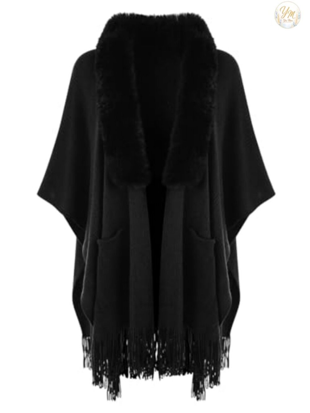 Ferand Knitted Shawl Wrap Poncho Cape with Pockets Open Front